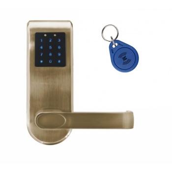 KLAMKA EURA ELH-82B9/BRASS z czytnikiem kart RFID i zamkiem szyfr, sterowanie zdalne, mosiądz