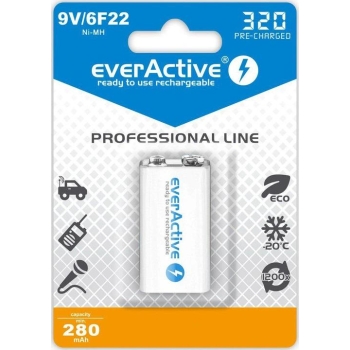 Akumulatorek 6F22 Ni-MH everActive 9V 320mAh Professional Line (1 szt.)