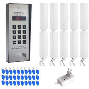 LASKOMEX SYSTEM DOMOFONU 10 LOKATORÓW, 1 WEJŚCIE