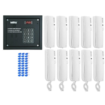 Laskomex system domofonu 10 lokatorów, 1 wejście, czytnik rfid.