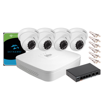 Zestaw monitoringu IP Dahua NVR 1TB 4 kamery kopułowe 2MPx