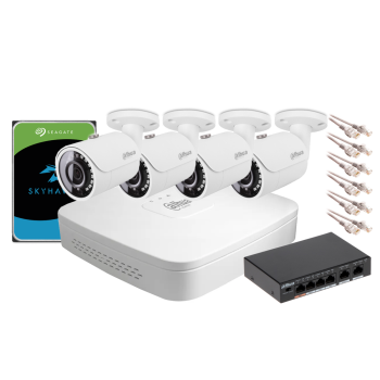 Zestaw monitoringu IP Dahua NVR 1TB 4 kamery tubowe 2MPx