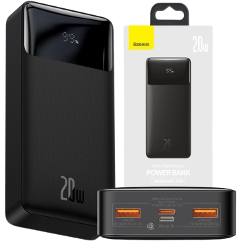 Powerbank Baseus Bipow Digital Display PPBD050501 20000mAh 20W PD QC 3.0 2x USB-A 1x USB-C + KABEL