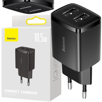 ŁADOWARKA SIECIOWA Baseus Compact Charger CCXJ010201 10.5W 2x USB-A CZARNA