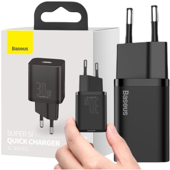 ŁADOWARKA SIECIOWA Baseus Super Si Quick Charger 1C CSUP-J01 30W 1x USB-C PD 3.0 QC 3.0 CZARNA