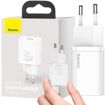ŁADOWARKA SIECIOWA Baseus Super Si Quick Charger 1C CSUP-J02 30W 1x USB-C PD 3.0 QC 3.0 BIAŁA