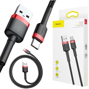 KABEL USB-A -> USB-C Baseus Cafule CATKLF-B91 100cm 3A QC 3.0 CZARNO-CZERWONY W OPLOCIE