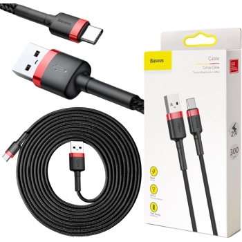 KABEL USB-A -> USB-C Baseus Cafule CATKLF-U91 300cm 2A QC 3.0 CZARNO-CZERWONY W OPLOCIE