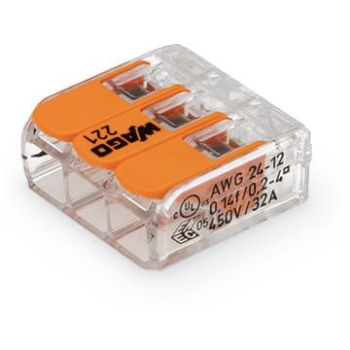 Szybkozłączka uniwersalna LINKA/DRUT 3x 0,2-4mm2 WAGO 221-413 (Paczka 50szt.)