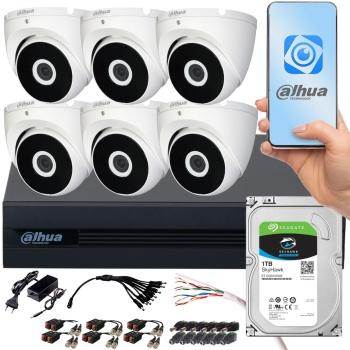 Zestaw monitoringu Dahua COOPER XVR 1TB 6x Kamera kopułkowa FullHD