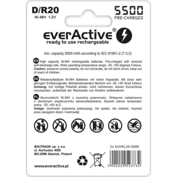 Akumulatorki D / R20 Ni-MH everActive 5500mAh Silver Line (box 2 szt.)