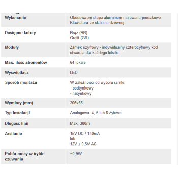 ACO CDNA GR Centrala domofonowa do instalacji analogowych,bez modułów dzwonienia