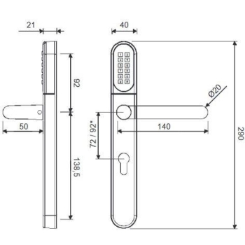 Klamka elektroniczna WFE L701 z klawiaturą 92mm INOX