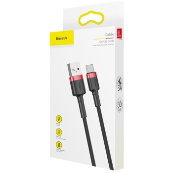 KABEL USB-A -> USB-C Baseus Cafule CATKLF-A91 50cm 3A QC 3.0 CZARNO-CZERWONY W OPLOCIE