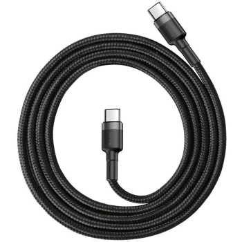 KABEL USB-C -> USB-C Baseus Cafule CATKLF-GG1 100cm 60W 3A PD 2.0 QC 3.0 CZARNO-SZARY W OPLOCIE