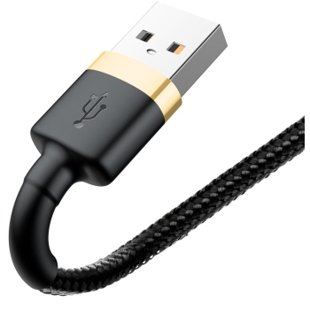 KABEL USB-A -> Lightning / iPhone Baseus Cafule CALKLF-BV1 100cm Apple 2.4A CZARNO-ZŁOTY W OPLOCIE