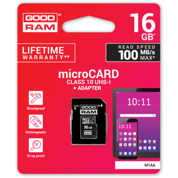 KARTA PAMIĘCI microSD GOODRAM UHS1 CL10 16GB + ADAPTER 100MB