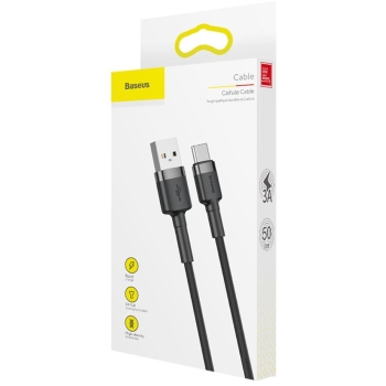 KABEL USB-A -> USB-C Baseus Cafule CATKLF-AG1 50cm 3A QC 3.0 CZARNO-SZARY W NYLONOWYM OPLOCIE
