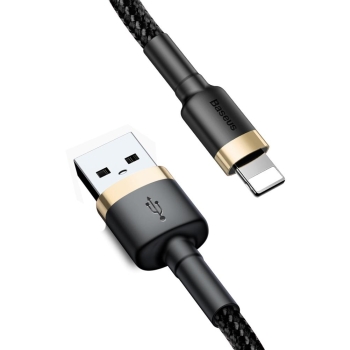 KABEL USB-A -> Lightning / iPhone Baseus Cafule CALKLF-BV1 100cm Apple 2.4A CZARNO-ZŁOTY W OPLOCIE