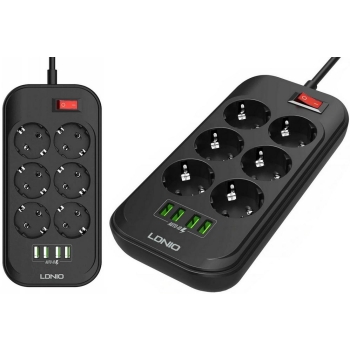 Listwa zasilająca 6 Gniazd + 4x USB Przedłużacz