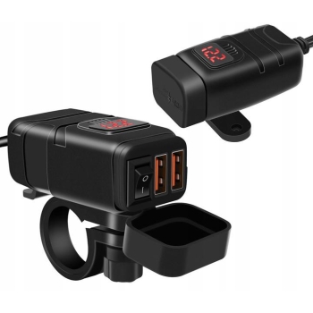 Ładowarka zasilacz 2xUSB QC3.0 woltomierz przycisk MC1N