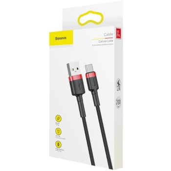 KABEL USB-A -> USB-C Baseus Cafule CATKLF-C91 200cm 2A QC 3.0 CZARNO-CZERWONY W OPLOCIE