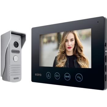 WIDEODOMOFON ''EURA'' VDP-40A3 ''FENIKS'' CZARNY monitor z WiFi, otwieranie 2 wejść, aplikacja Eura Connect